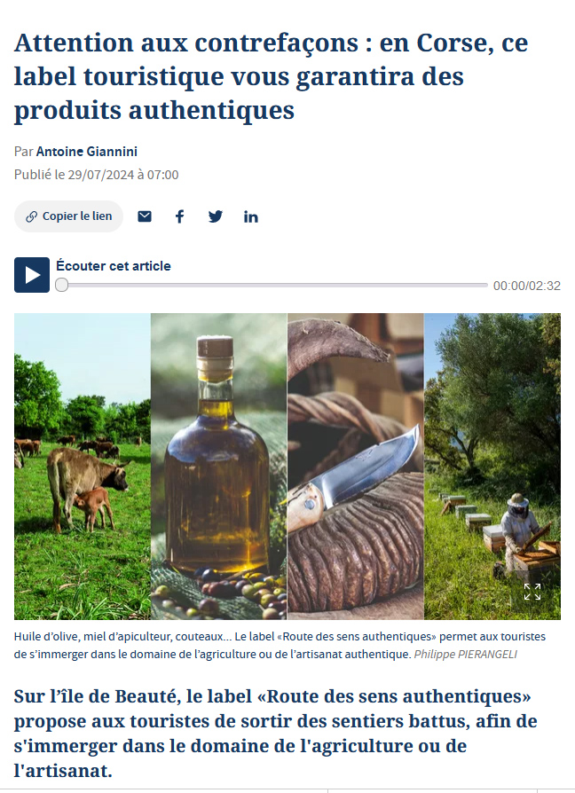 Le Figaro invite ses lecteurs à la qualité des produits corses